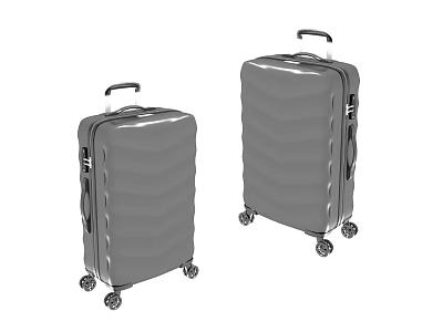 Two Gray Suitcases With Wave Pattern Telescopic Handles And Rolling Wheels 3d model