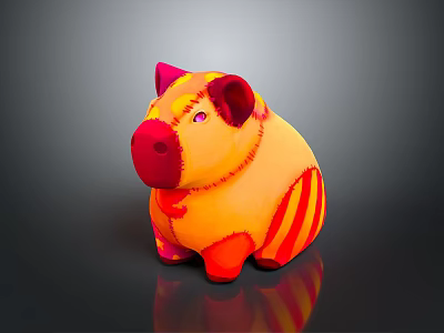Colorful Striped Plush Piggy Bank With Orange Red Hues On Dark Background 3d model