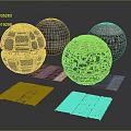 Detailed Scene Components Featuring Spherical Structures Textured Panels And Mechanical Details