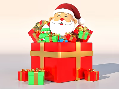 Christmas Decorative Figurine Set With Santa Claus And Colorful Gift Boxes 3d model