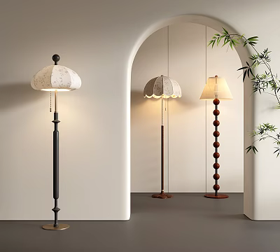 Three Stylish Floor Lamps With Diverse Designs For Modern Home Interior 3d model