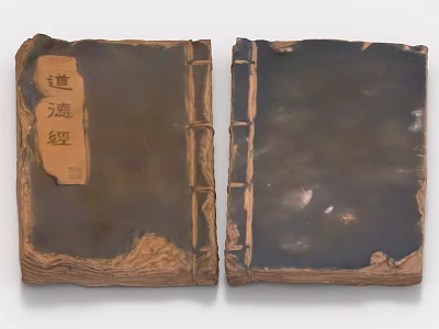 Ancient Chinese Classic Books With Worn Covers And Tao Te Ching Title 3d model