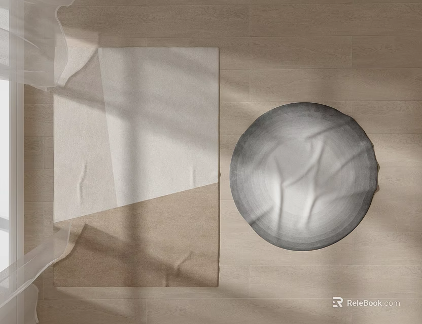 Square Rug On Wooden Floor With Natural Light And Minimalist Design 3d model 