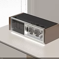 Vintage Radio With Wooden Case And Metal Panel On White Table With Blinds Background