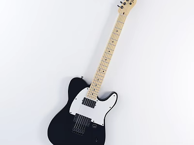 Stylish Electric Guitar With Black Body Light Wood Neck And Metal Strings For Music Lovers 3d model