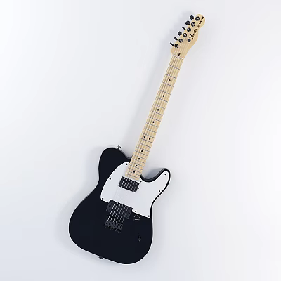 Stylish Electric Guitar With Black Body Light Wood Neck And Metal Strings For Music Lovers 3d model