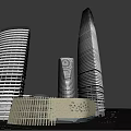 Modern Commercial Complex With Spiral Structures Glass Dome And Urban Landscape