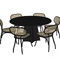 Modern Round Dining Table Set With Wicker Chairs For Home Dining Room 3d model