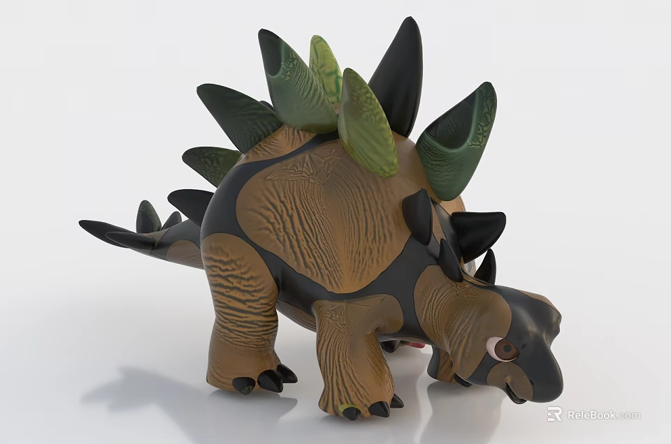 Brown And Green Stegosaurus Dinosaur Toy With Spiked Back And Realistic Details 3d model 