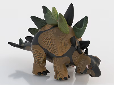 Brown And Green Stegosaurus Dinosaur Toy With Spiked Back And Realistic Details 3d model