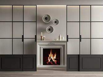 French Fireplace Multi-connection Sliding Door Glass Sliding Door Fireplace 3d model