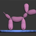 Pink Balloon Dog Standing On Blue Spiral Object With Black Background