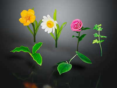 Assorted Plants Displaying Colorful Flowers And Vibrant Green Leaves 3d model