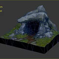 Rocky Cave Scene With Green Grass Red Path And Natural Stone Formation