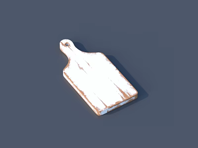 White Wooden Cutting Board With Worn Texture On Dark Blue Background 3d model