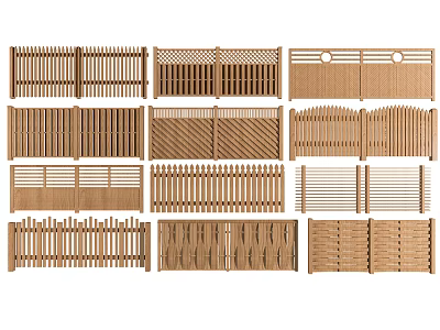 Wooden Fence Collection With Various Designs For Home Garden Decoration 3d model