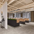 Modern Public Office Space Interior With Desks Computer Monitors Office Chairs Partitions And Pendant Lights