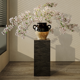 Quiet Style Flower Art Vase Pottery Pot Flower Art Flower Decoration Ornaments Green Plant Potted Plant Flower Arrange 3d model