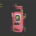 Pink Vegan Vending Machine With Screen Displaying Burger And Vine Decorations