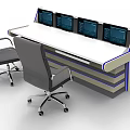 Modern Workstation Console Desk With Multiple Screens And Office Chairs Setup 3d model
