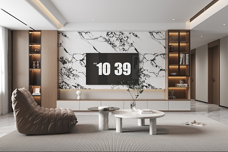 Living room TV background wall TV cabinet Living room sofa Coffee table Carpet Leisure chair 3d model