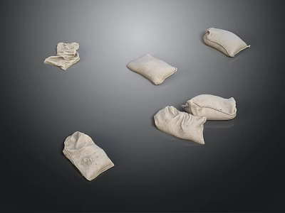 White Textured Fabric Bags Scattered On Gray Background With Various Shapes 3d model
