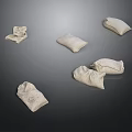 White Textured Fabric Bags Scattered On Gray Background With Various Shapes