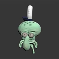 Green Animated Octopus Character In Blue White Chef Hat With Big Nose And Eyes