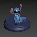 Blue Stitch Doll With Pink Ears Smiling Sitting On Round Base 3d model