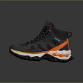 Gray High Top Sports Shoes With Brown Laces And Orange Yellow Accents On White Sole