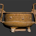 Ancient Ceramic Tripod Cauldron With Carved Patterns And Two Handles