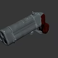 Three Barrel Revolver With Metal Body And Red Brown Wooden Grip Design