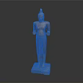 Ancient Stone Carving Sculpture of Standing Figure With Decorative Headpiece and Stone Base