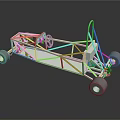 Silver Metal Race Car Chassis Frame With Four Wheels And Steering Wheel