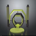 Modern Abstract Structure with Yellow Frame Brown Pillars Steps and Circular Base