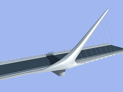 Modern Cable Stayed Bridge with White Spire and Black Deck Design 3d model