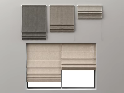 Fabric Roman Blinds In Different Neutral Tones With Layered Fold Design For Window 3d model