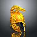 Golden Medieval Warrior Helmet With Intricate Dragon Design And Decorative Details