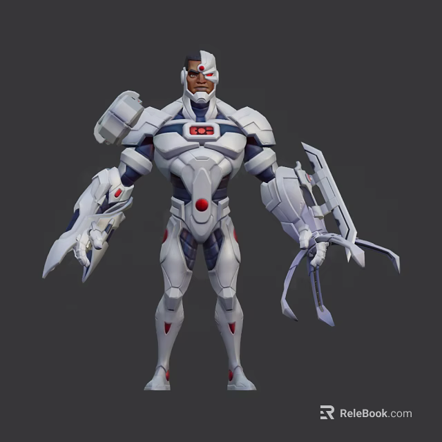 Sci Fi Game and Movie Character in White Armor With Blue Accents and Red Emblem 3d model 