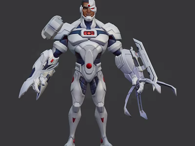 Sci Fi Game and Movie Character in White Armor With Blue Accents and Red Emblem 3d model
