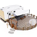 White Recreational Vehicle With Wooden Fence Swing And Picnic Area Setup