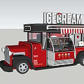 Red Vintage Ice Cream Truck With Canopy 3d model