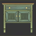 Stylish Green Cabinet With Gold Knobs Orange Top And Two Doors