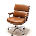 Brown Leather Leisure Chair With Modern Design And Swivel Metal Frame
