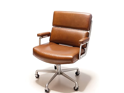 Brown Leather Leisure Chair With Modern Design And Swivel Metal Frame 3d model