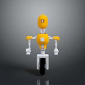 Yellow Robot Game Movie Character Riding Unicycle With White Body And Black Wheel