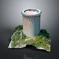 Round Stone Tower Model with Green Vegetation and Natural Terrain
