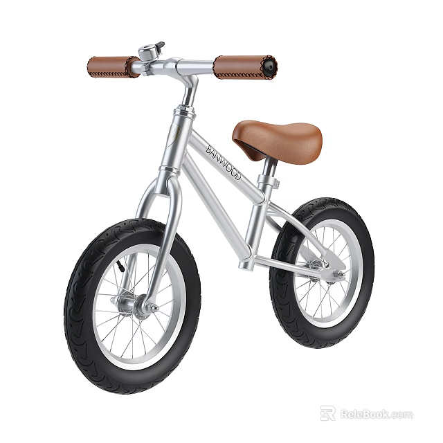 Strider Kids Bike with Silver Frame Brown Seat and Black Wheels for Children 3d model 