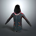 Hooded Jacket In Modern Design With Red Accents Zipper Closure And Long Sleeves