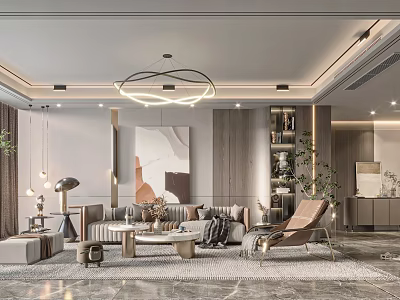 Modern Living Room Interior Design With Chandelier Sofa Armchair And Decorative Painting 3d model